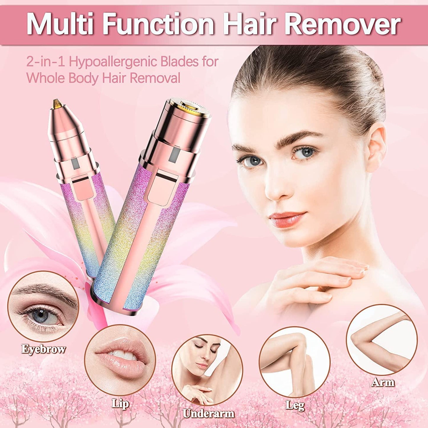 2 In 1 Rechargeable Flawless Eyebrow Hair Remover & Facial Hair Trimmer